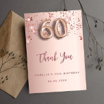 60th birthday rose gold pink stars thank you card<br><div class="desc">A thank you card for a 60th birthday. A rose gold gradient background colour. With rose gold dripping shining stars. On front: number 60 written with a balloon style font, large dark rose gold coloured hand lettered script and the text: Thank You, your text, title and a date. Back: Personalise...</div>