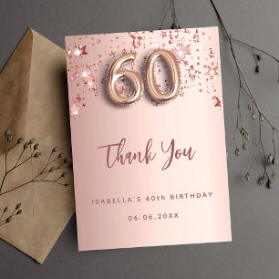 60th birthday rose gold pink stars thank you card