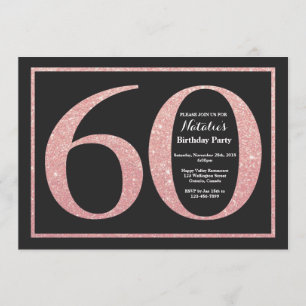 60th Birthday Rose Pink Gold Glitter Chalkboard Invitation