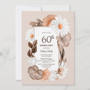 60th Birthday Rustic Boho Floral Party Invitation