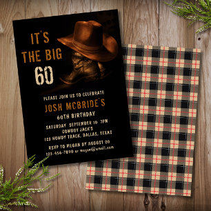 60th Birthday Rustic Cowboy Hat and Leather Boots Invitation