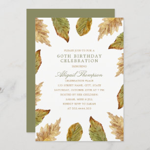60th Birthday Rustic Fall Leaves Country Party Invitation