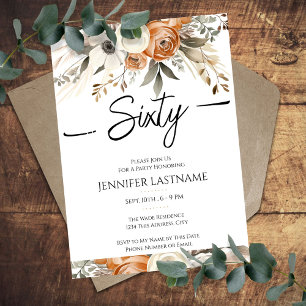 60th Birthday Rustic Floral Fall  Invitation