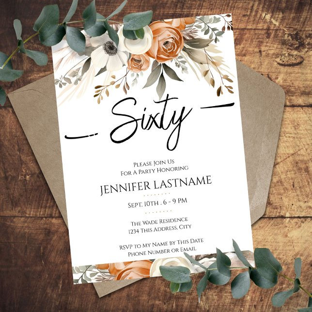 60th Birthday Rustic Floral Fall  Invitation (Creator Uploaded)