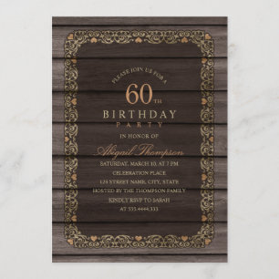 60th Birthday Rustic Wood Fancy Country Party Invitation