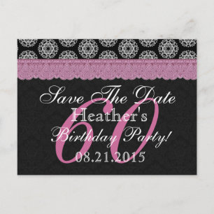 60th Birthday Save the Date Black White Pink Announcement Postcard