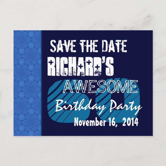 60th Birthday Save the Date Blue Pattern Announcement Postcard (Front)
