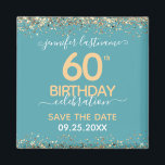 60th Birthday Save the Date Magnet<br><div class="desc">Elegant Faux gold glitter with shimmering confetti highlights on the top and bottom border. All text is adjustable and easy to change for your own party needs. Great elegant 60th birthday template design. Save the date magnet reminder.</div>