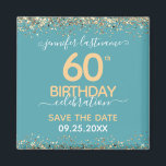 60th Birthday Save the Date Magnet<br><div class="desc">Elegant Faux gold glitter with shimmering confetti highlights on the top and bottom border. All text is adjustable and easy to change for your own party needs. Great elegant 60th birthday template design. Save the date magnet reminder.</div>