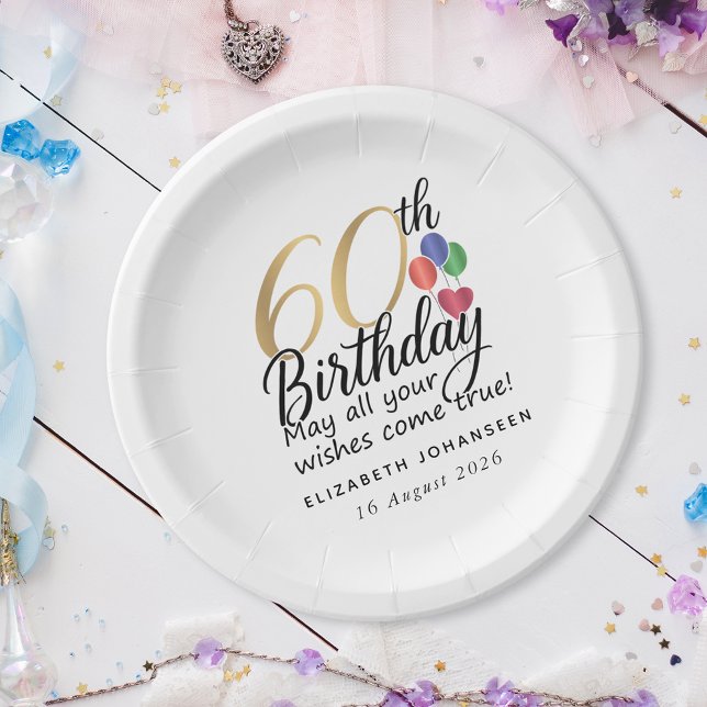 60th Birthday Script Gold Typography Modern Party Paper Plate (Creator Uploaded)