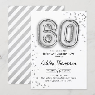 60th Birthday - Silver Balloons Invitation