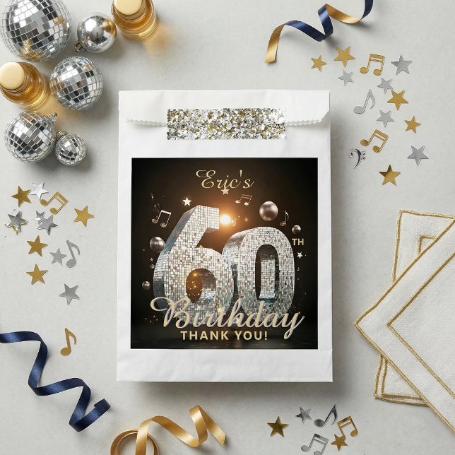 60th Birthday Silver Disco Ball Music Theme Party Favour Bag (Creator Uploaded)
