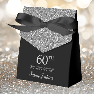 60th Birthday Silver Glitter Thank You Favour Box