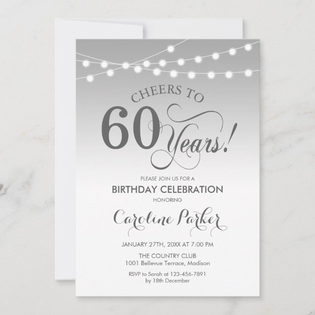 60th Birthday - Silver White Invitation (Front)