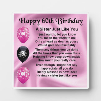 60th Birthday Sister Poem Plaque