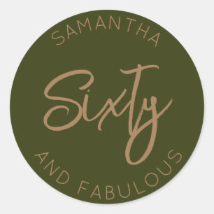 60th Birthday Sixty and fabulous Modern Green Gold Classic Round Sticker