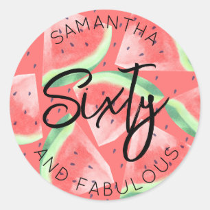 60th Birthday Sixty and fabulous Watermelon Summer Classic Round Sticker