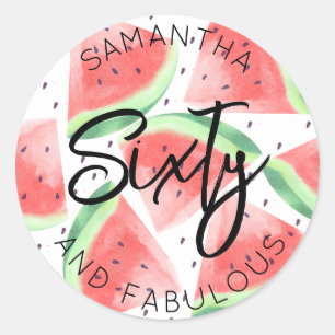 60th Birthday Sixty and fabulous Watermelon Summer Classic Round Sticker