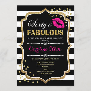60th Birthday - Sixty Fabulous Black Pink Gold Invitation