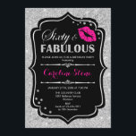 60th Birthday - Sixty Fabulous Black Pink Silver Invitation<br><div class="desc">60th Birthday Invitation.
Elegant black white design with faux glitter silver. Features pink lips kiss,  confetti and script font. Perfect for an elegant birthday party. Sixty Fabulous! Message me if you need further customization.</div>
