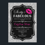 60th Birthday - Sixty Fabulous Black Pink Silver Invitation<br><div class="desc">60th Birthday Invitation.
Elegant black white design with faux glitter silver. Features pink lips kiss,  confetti and script font. Perfect for an elegant birthday party. Sixty Fabulous! Message me if you need further customization.</div>