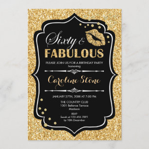 60th Birthday - Sixty Fabulous Gold Black Invitation