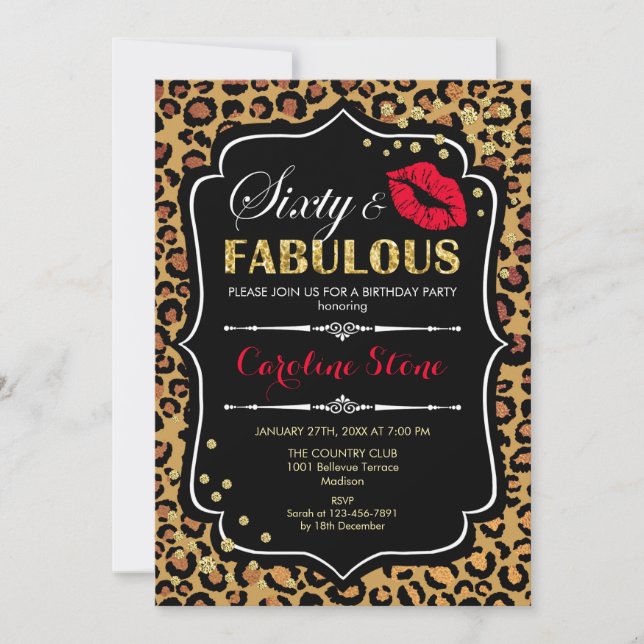60th Birthday - Sixty Fabulous Leopard Print Invitation (Front)