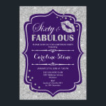 60th Birthday - Sixty Fabulous Purple Silver Invitation<br><div class="desc">60th Birthday Invitation.
Elegant purple white design with faux glitter silver. Features lips kiss,  confetti and script font. Perfect for an elegant birthday party. Sixty Fabulous! Message me if you need further customization.</div>