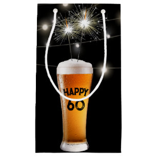 60th Birthday Sparkler In Beer   Small Gift Bag