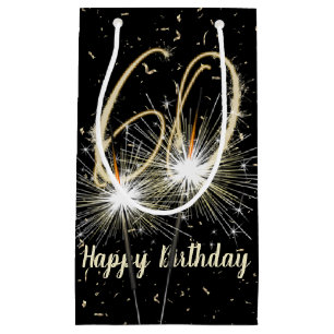 60th Birthday Sparkler On Black Small Gift Bag