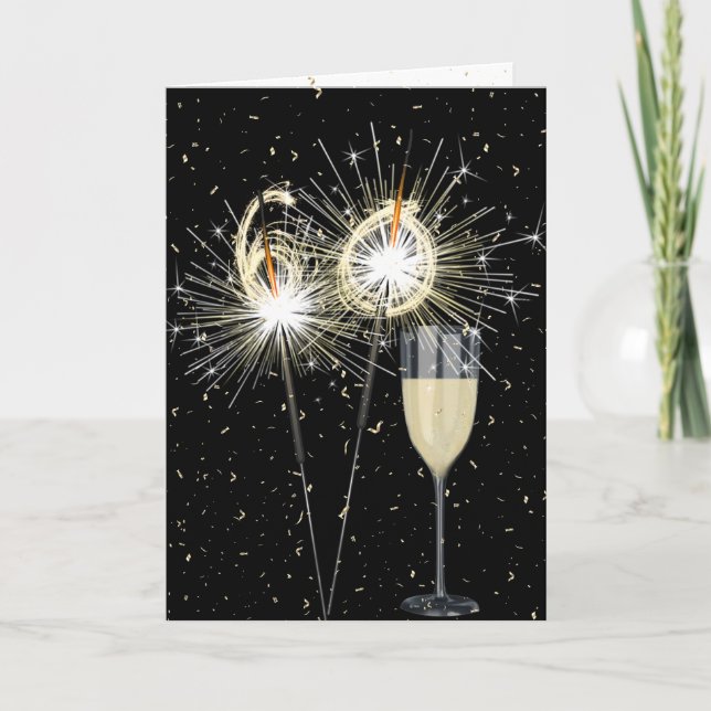 60th Birthday Sparklers With Wine  Card (Front)