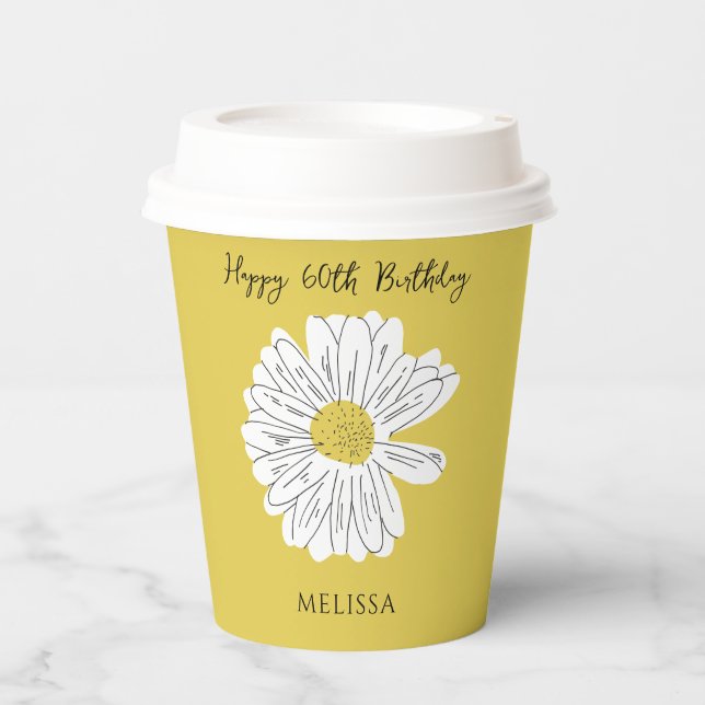 60th Birthday Spring Daisies Floral Party Paper Cups (Front)