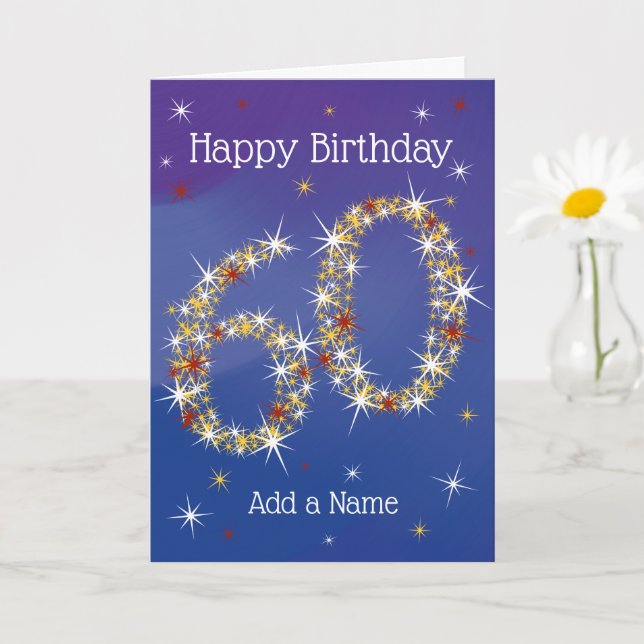 60th Birthday - Star Numbers - Blue - Age 60 Card (Small Plant)