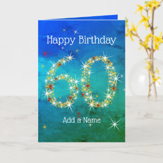 60th Birthday - Star Numbers - Blue Green - Age 60 Card