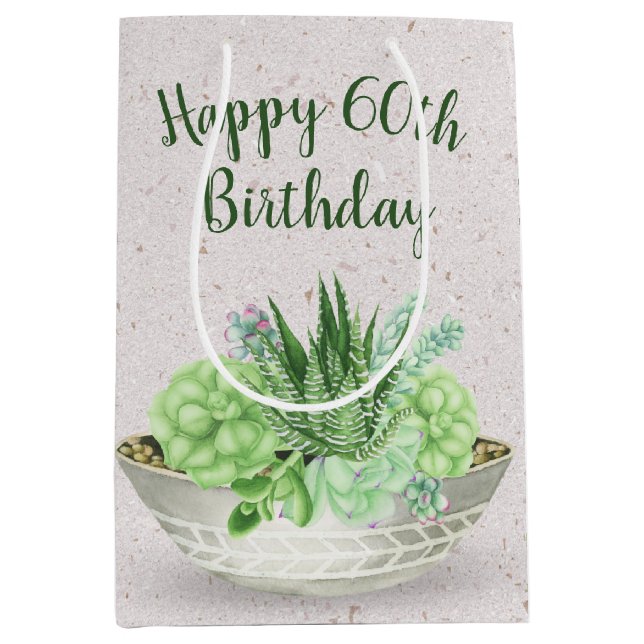 60th Birthday Succulent On Terrazzo Medium Gift Bag (Front)