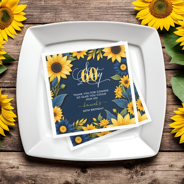 60th Birthday Sunflower Rustic Napkin (Creator Uploaded)