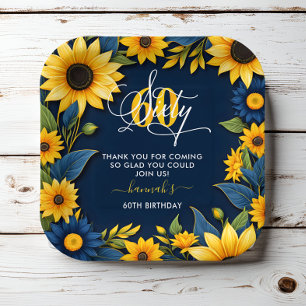 60th Birthday Sunflower Thank You Paper Plate
