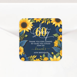 60th Birthday Sunflower Thank You Square Sticker