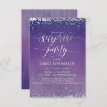 60th Birthday Surprise Party Invitation - Elegant<br><div class="desc">This elegant and festive 3.5" x 5" 60th birthday surprise party invitation features silver (simulated foil) confetti with matching letters that say "Surprise Party" in an beautiful script font. The background is a purple watercolor ombre, but can be removed and changed to any colour of your choice. Customise the invite...</div>