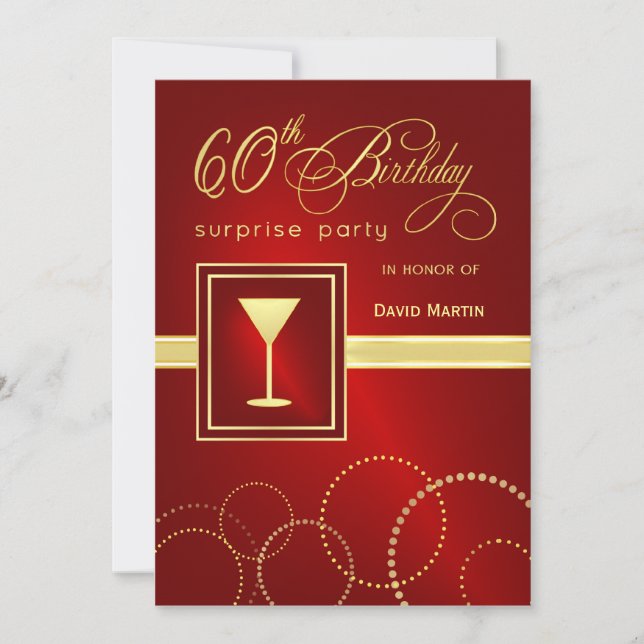 60th Birthday Surprise Party Invitations - Red (Front)