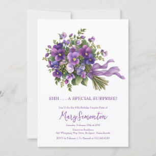 60th Birthday Surprise Party Purple Floral Bouquet Invitation