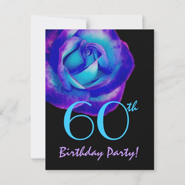 60th Birthday Template Purple and Blue Rose 001 (Front)