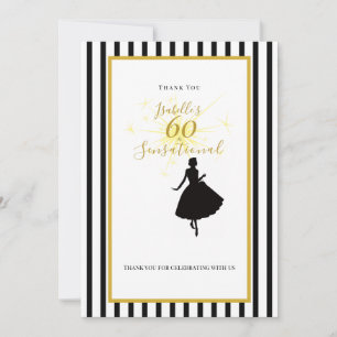 60th Birthday Thank You Card Black & Gold Party