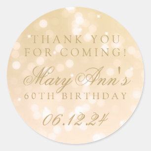 60th Birthday Thank You Gold Bokeh Sparkle Lights Classic Round Sticker