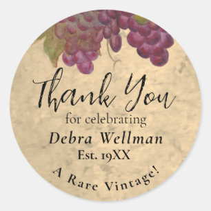 60th Birthday Thank You Rustic Elegant Wine Party Classic Round Sticker