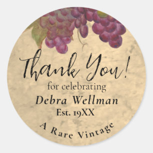 60th Birthday Thank You Rustic Elegant Wine Party Classic Round Sticker