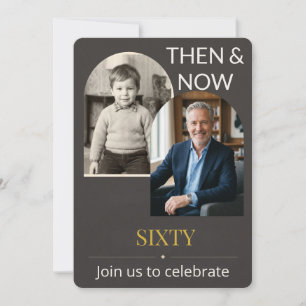 60th Birthday Then and Now Invitation, Modern Arch Invitation