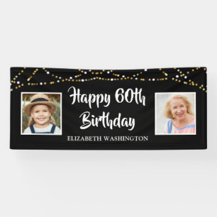 60th Birthday Then & Now Photos Lights Black Banner