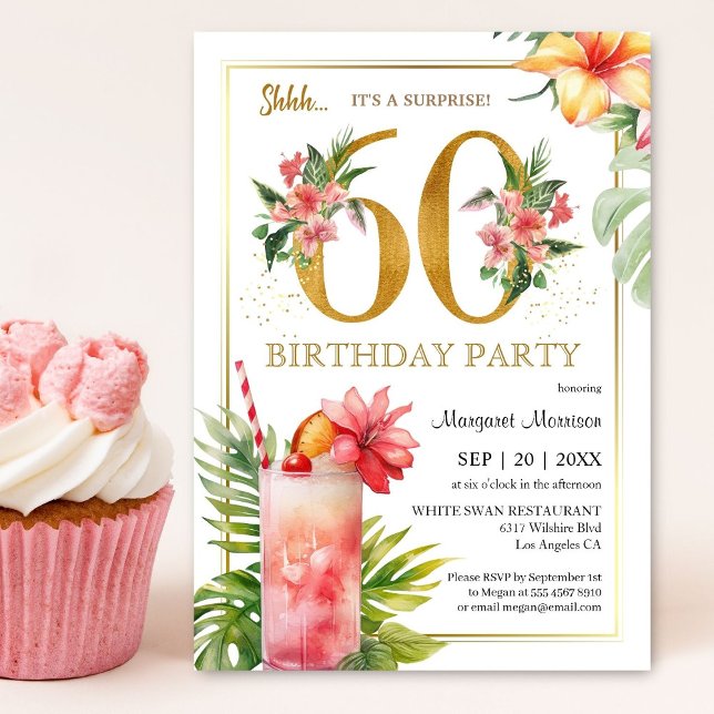 60th Birthday Tropical Floral Cocktail Party Invitation (Creator Uploaded)