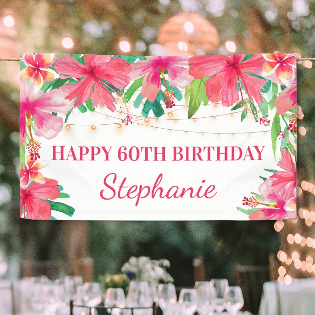 60th Birthday Tropical String Lights Hawaiian Banner (Creator Uploaded)